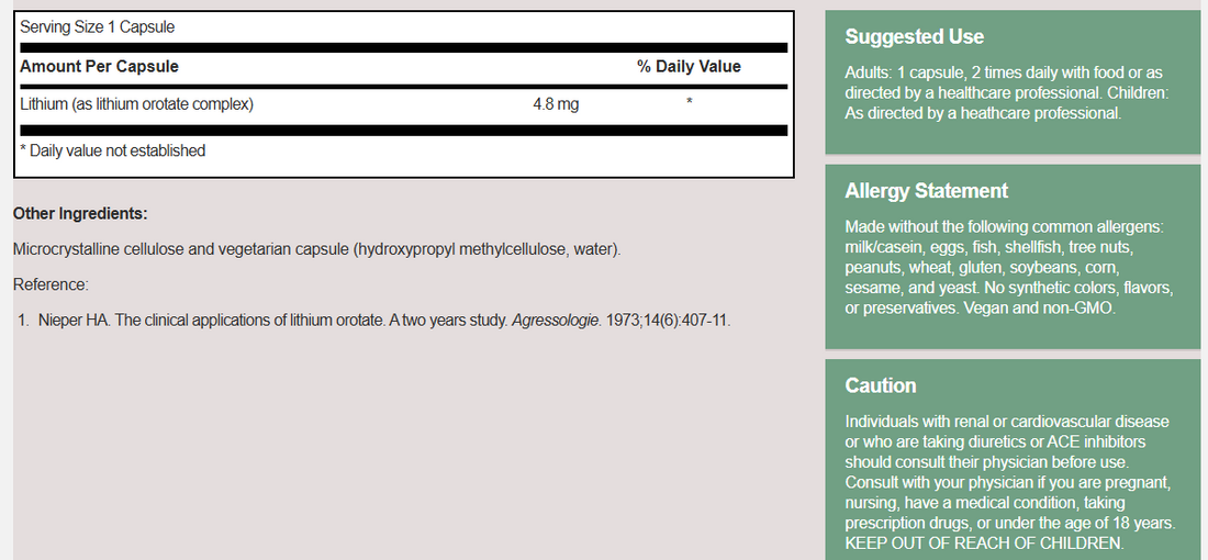 Lithium Orotate - 120 capsules