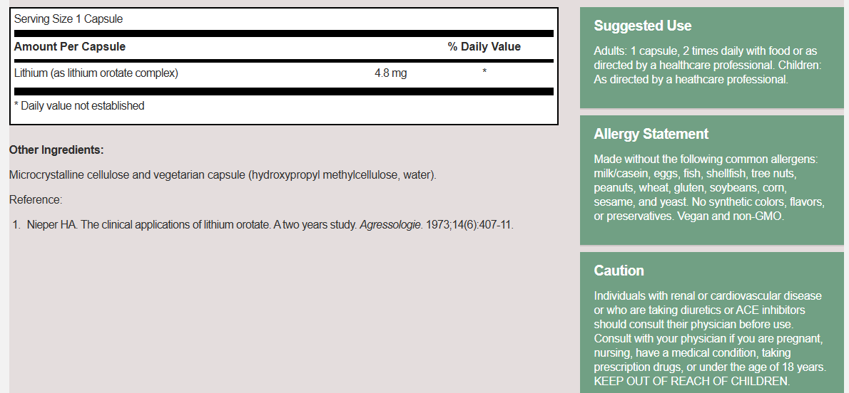 Lithium Orotate - 120 capsules