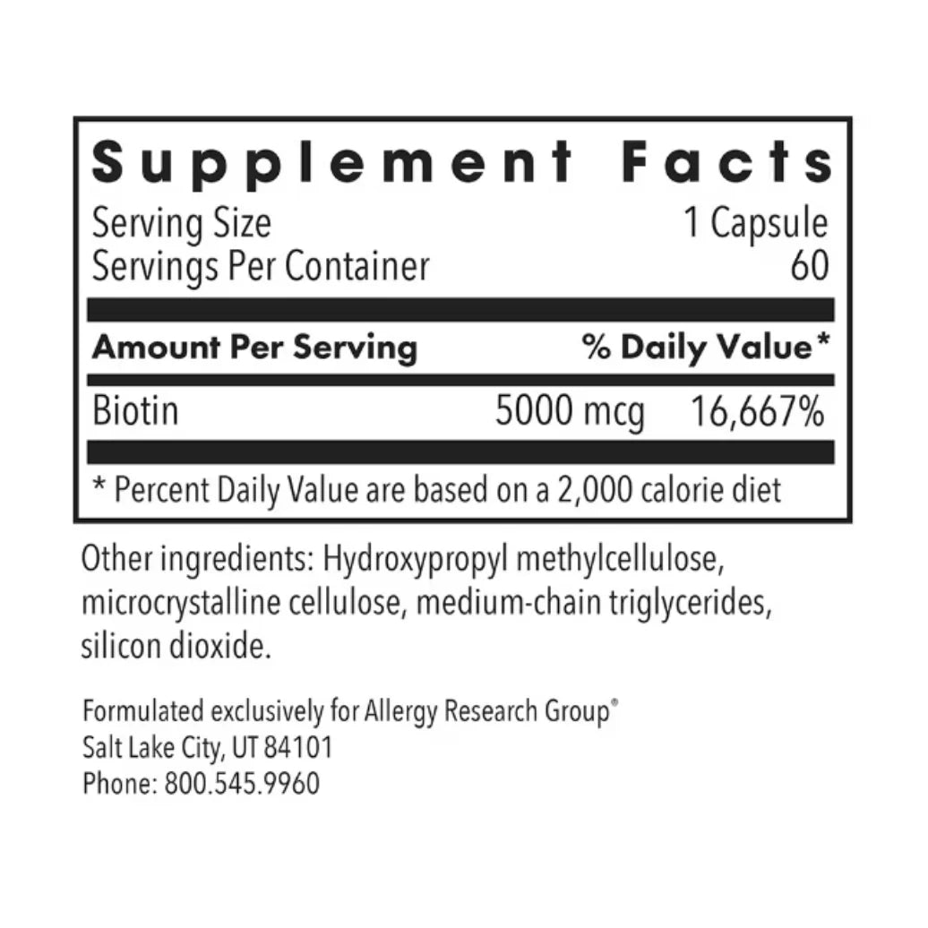Allergy Research Group - Biotin 5000 mcg 60 veg capsules